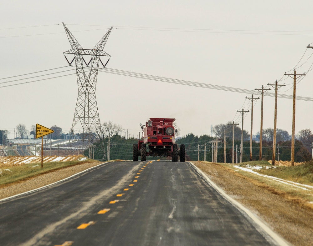 Farm equipment on road