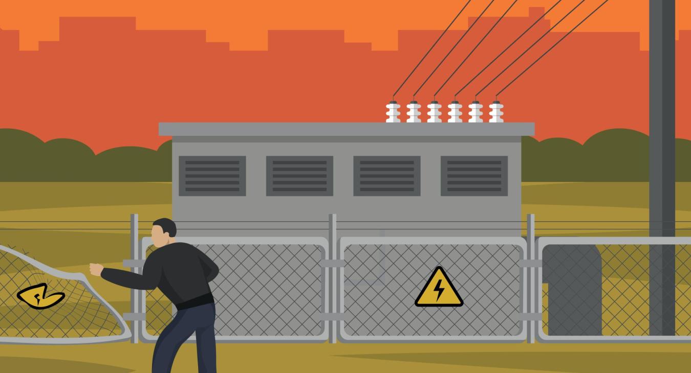 Illustration of a man breaking into a substation